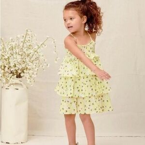 Floral Tiered Yellow Dress for Girls by love for lemons kids brand, lil lemons